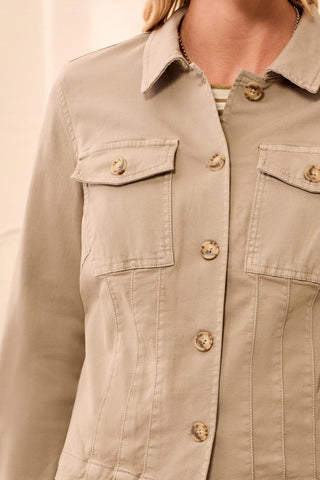 Comfort Stretch Long Sleeve Button Front Denim Jacket-Dry sand