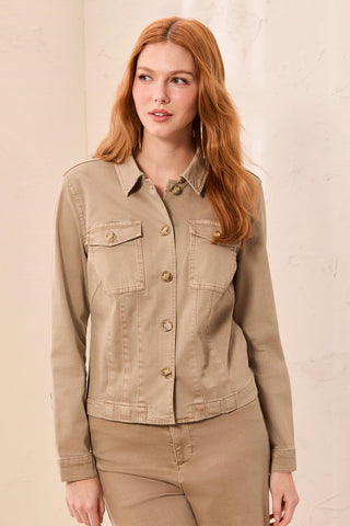 Comfort Stretch Long Sleeve Button Front Denim Jacket-Fossil