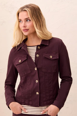 Comfort Stretch Long Sleeve Button Front Denim Jacket-Fudge