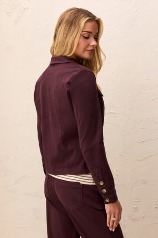 Comfort Stretch Long Sleeve Button Front Denim Jacket-Fudge