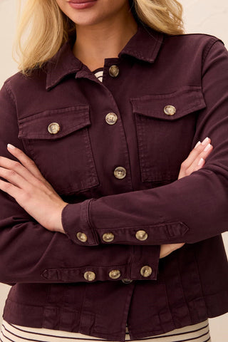 Comfort Stretch Long Sleeve Button Front Denim Jacket-Fudge