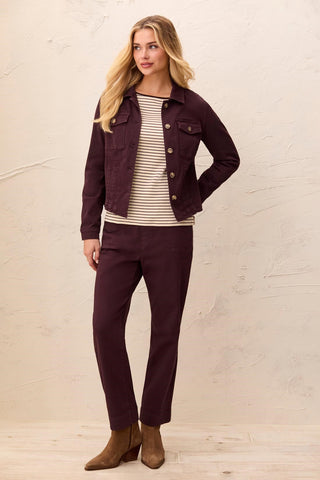 Comfort Stretch Long Sleeve Button Front Denim Jacket-Fudge