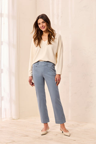 Comfort Stretch Straight Leg Pull-On Ankle Pants-Blue fog