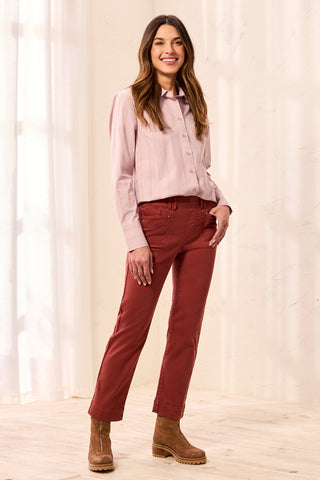 Comfort Stretch Straight Leg Pull-On Ankle Pants-Henna