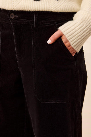 Pantalon Évasé En Velours Côtelé Avec Fentes Boutonnées-Noir