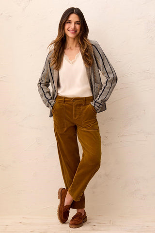 Corduroy Barrel Leg Ankle Pants-Dullgold