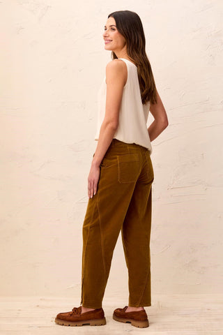 Corduroy Barrel Leg Ankle Pants-Dullgold