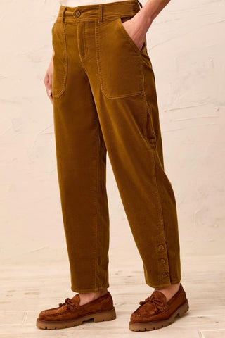 Corduroy Barrel Leg Ankle Pants-Dullgold