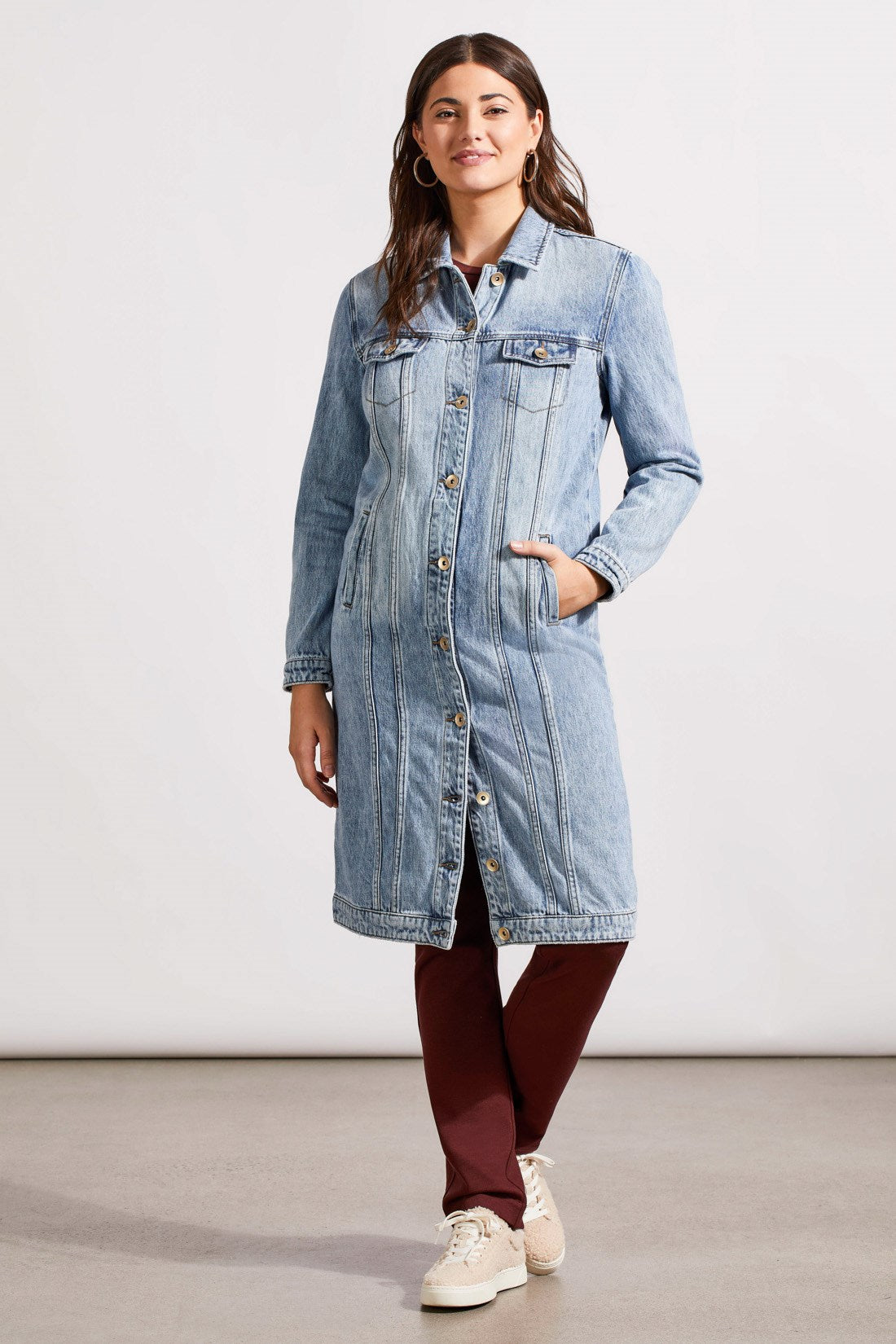 Long Denim Duster Jacket-Washedblue