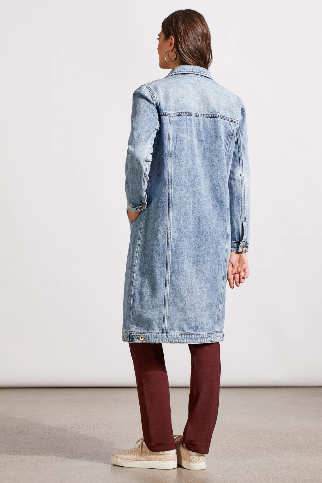 Long Denim Duster Jacket-Washedblue