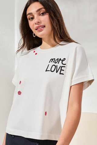 Crewneck Cap Sleeve Top With Embroidered Detail-White