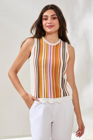 Textured Crew Neck Knit Sweater Cami-Eggshell multi