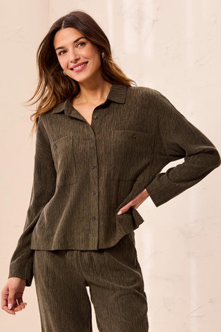Chemise À Manches Longues En Matière Crêpée Douce -Basilic