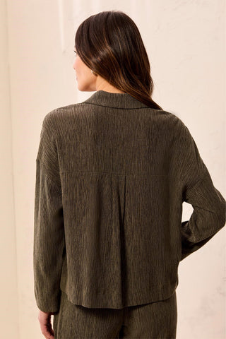Chemise À Manches Longues En Matière Crêpée Douce -Basilic