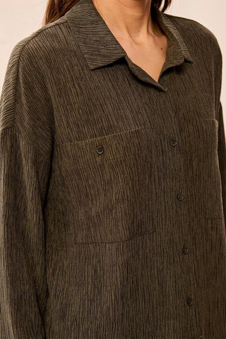 Chemise À Manches Longues En Matière Crêpée Douce -Basilic