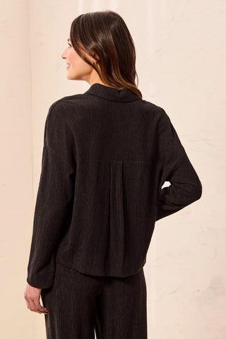 Crinkle Lyocell® Long Sleeve Button Front Shirt-Black