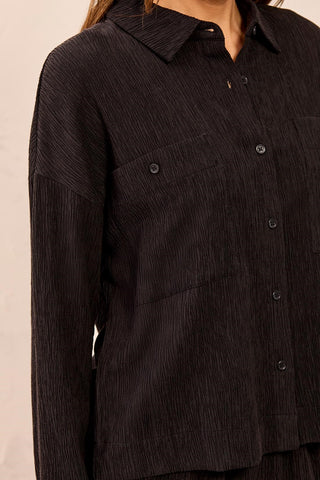Crinkle Lyocell® Long Sleeve Button Front Shirt-Black