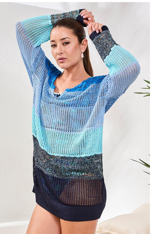 Ombré Stripe Openwork Cover-up Dress-Aquatic – Tribal® Fashion