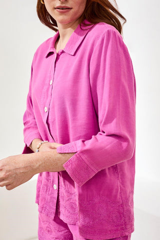 Crosshatch Embroidered 3/4 Sleeve Blouse-Pinkglow