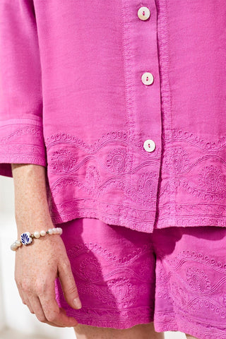 Crosshatch Embroidered 3/4 Sleeve Blouse-Pinkglow