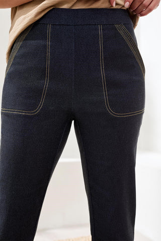 Capri Évasé En Bengaline Effet Denim À Surpiqûres-Bleu Jet