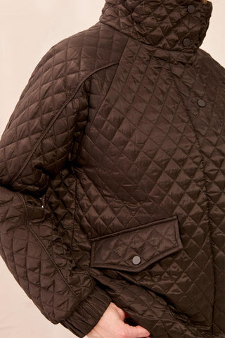 Diamond Quilted Mock Neck Puffer Bomber Coat-Dk basil