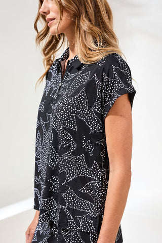 UPF 50+ High Performance Dolman Zip-Front Sport Top -Black floral
