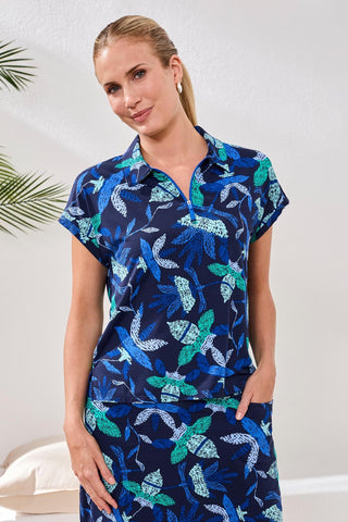 UPF 50+ High Performance Dolman Zip-Front Sport Top-Blue surf