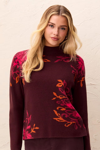 Double Knit Knit Funnel Neck Sweater Long Sleeve Sweater-Fudge