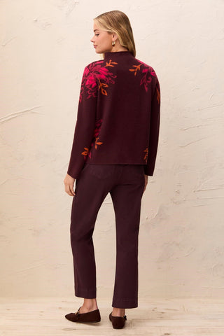 Double Knit Knit Funnel Neck Sweater Long Sleeve Sweater-Fudge