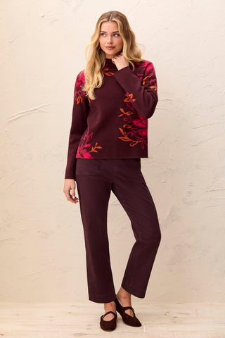 Double Knit Knit Funnel Neck Sweater Long Sleeve Sweater-Fudge