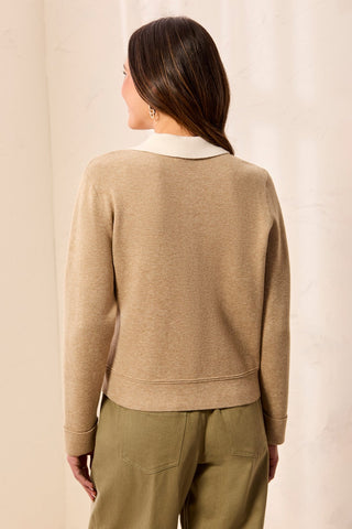 Double knit Long Sleeve Button-Front Collared Cardigan-Fossil
