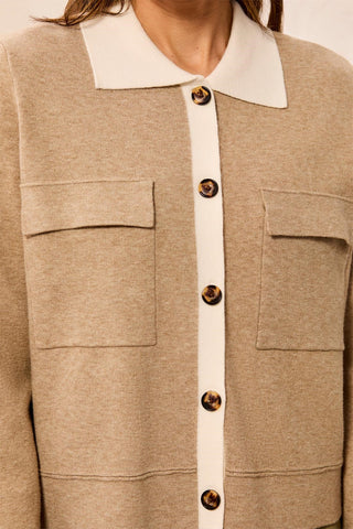 Double knit Long Sleeve Button-Front Collared Cardigan-Fossil