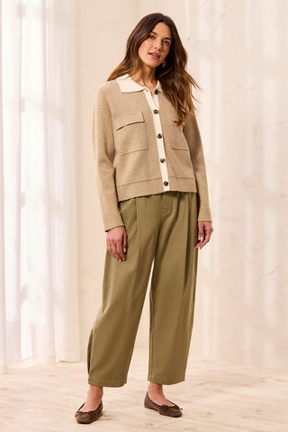 Double knit Long Sleeve Button-Front Collared Cardigan-Fossil