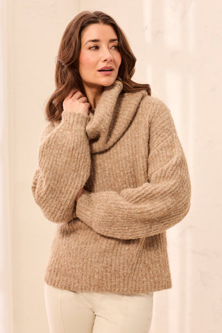 Drama Funnel Neck Long Puff Sleeve Textured Sweater-H pashmina