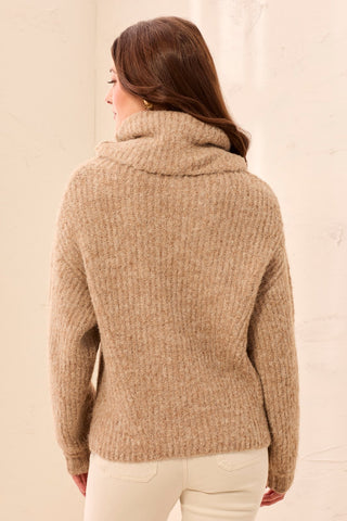 Drama Funnel Neck Long Puff Sleeve Textured Sweater-H pashmina
