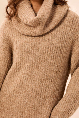 Drama Funnel Neck Long Puff Sleeve Textured Sweater-H pashmina