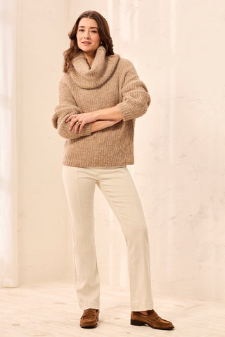 Drama Funnel Neck Long Puff Sleeve Textured Sweater-H pashmina