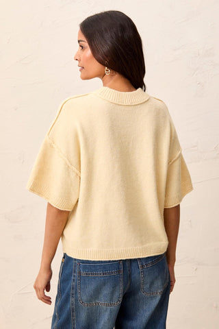 Lightweight Drop Shoulder Crew Neck Elbow Sleeve Sweater-H chantilly
