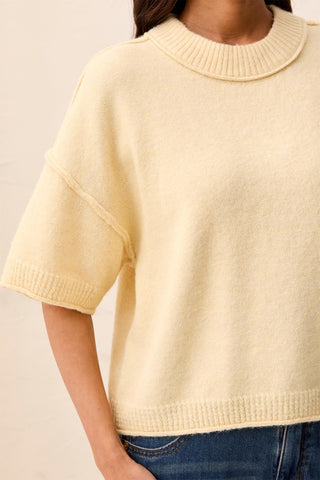 Lightweight Drop Shoulder Crew Neck Elbow Sleeve Sweater-H chantilly