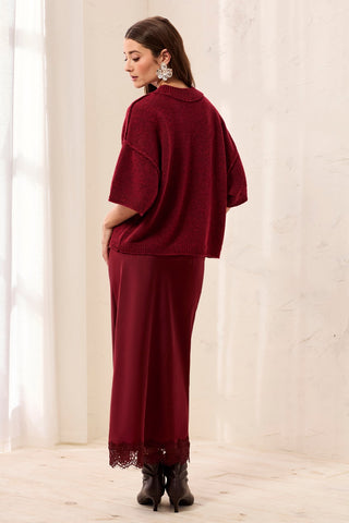 Lightweight Drop Shoulder Crew Neck Elbow Sleeve Sweater-H pinot