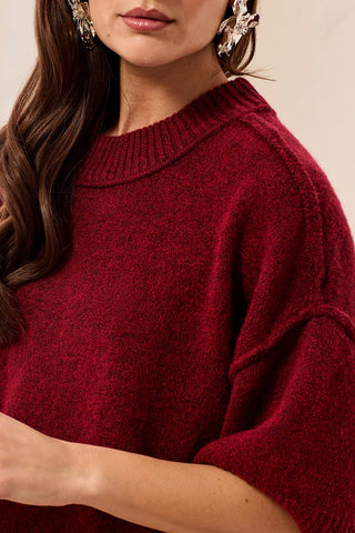 Lightweight Drop Shoulder Crew Neck Elbow Sleeve Sweater-H pinot