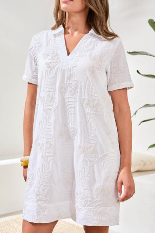 Robe Tunique À Manches Trois-Quarts Et Encolure En V-Blanc