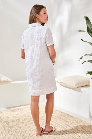 Robe Tunique À Manches Trois-Quarts Et Encolure En V-Blanc