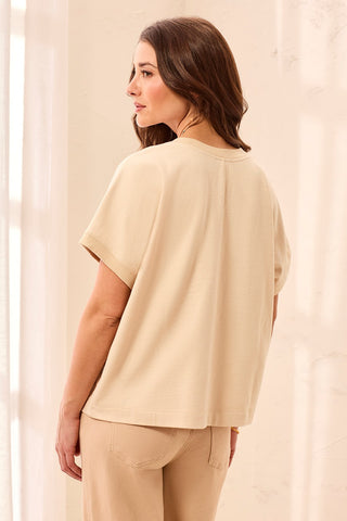 Embroidered Beading Cap Sleeve Crew Neck Top-Shimmer