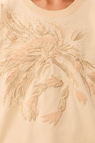 Embroidered Beading Cap Sleeve Crew Neck Top-Shimmer