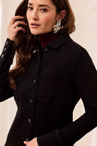 Veste En Denim Ajustée Avec Empiècements-Noir