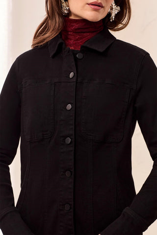 Veste En Denim Ajustée Avec Empiècements-Noir