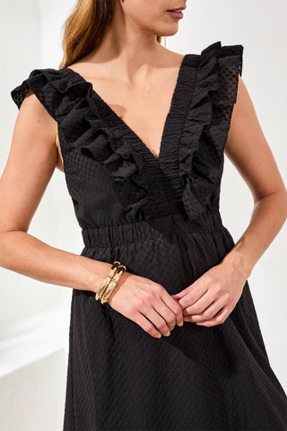 Embroidered Cotton Maxi Dress With Open Back -Black