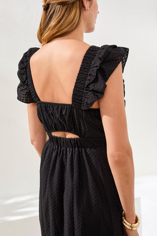 Embroidered Cotton Maxi Dress With Open Back -Black